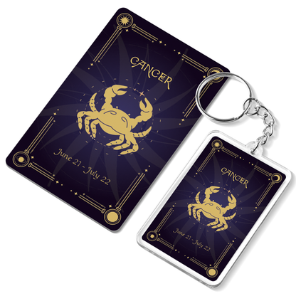 Cancer Zodiac Gift Set, Astrology Horoscope Keychain and Card, Unique Cancer Birthday Gift for Women and Men, June July Zodiac Sign Constellation Accessory, Made in USA (2-Pack)