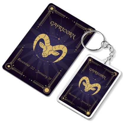 Capricorn Zodiac Gift Set, Astrology Horoscope Keychain and Card, Unique Capricorn Birthday Gift for Women and Men, December January Zodiac Sign Constellation Accessory, Made in USA (2-Pack)