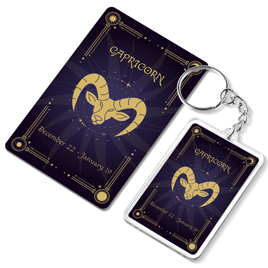 Capricorn Zodiac Gift Set, Astrology Horoscope Keychain and Card, Unique Capricorn Birthday Gift for Women and Men, December January Zodiac Sign Constellation Accessory, Made in USA (2-Pack)