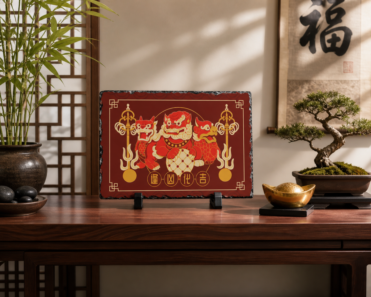 3 Celestial Guardians Plaque with Ksiddigarbha's Implements