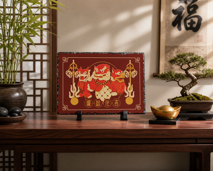 3 Celestial Guardians Plaque with Ksiddigarbha's Implements