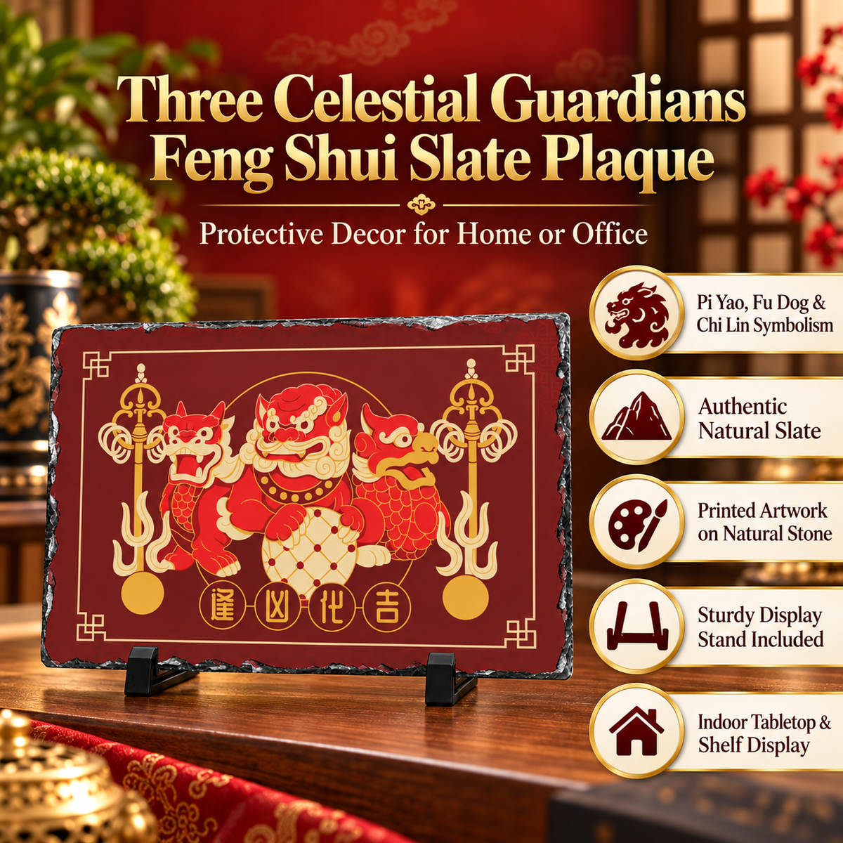 3 Celestial Guardians Plaque with Ksiddigarbha's Implements