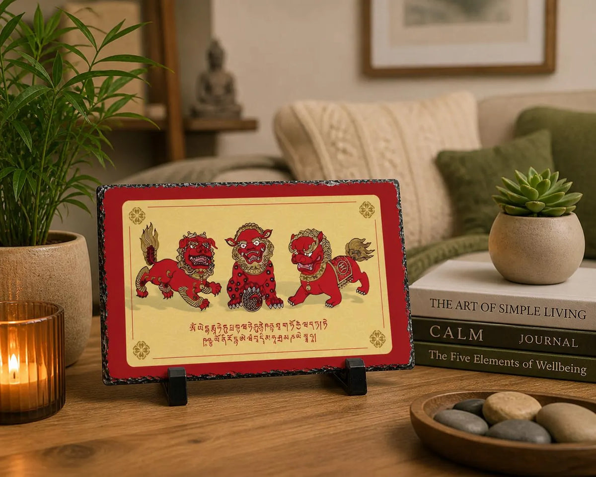 3 Celestial Guardians Feng Shui Slate Plaque, Chi Lin ,Pi Yao and Fu Dog