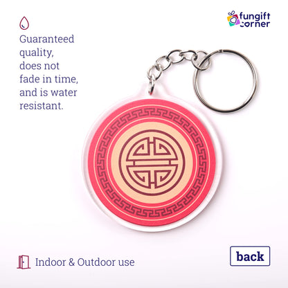 Set of 2 Three Celestials Protection Shield Amulet Keychains, Feng Shui Symbol for Protection, 2.16" Diameter x 0.16"H Thick, Lightweight and Durable Transparent Acrylic, Split Ring Closure Keychains - Store Feng Shui