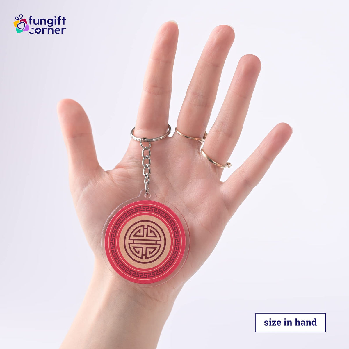 Juego de 2 llaveros de amuleto con escudo de protección celestial, símbolo de Feng Shui para protección, 2.16 pulgadas de diámetro x 0.16 pulgadas de alto de grosor, acrílico transparente ligero y duradero, llaveros con cierre de anillo dividido