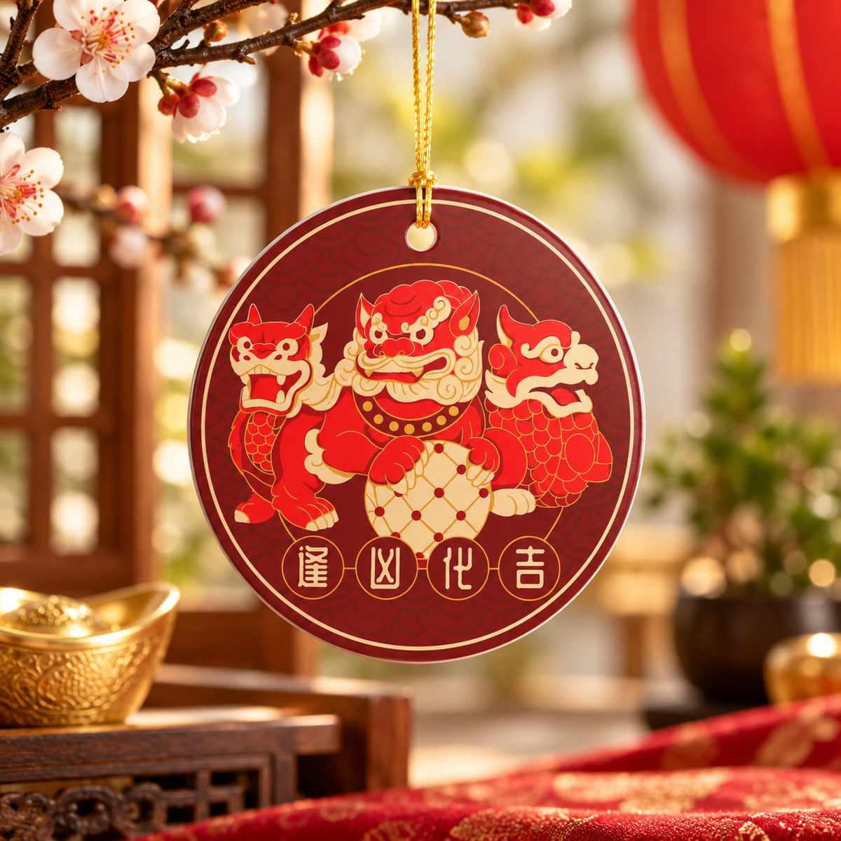 Three Celestial Guardians Feng Shui Ceramic Amulet – Chi Lin, Pi Yao and Fu Dog