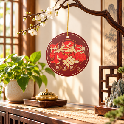 Three Celestial Guardians Feng Shui Ceramic Amulet – Chi Lin, Pi Yao and Fu Dog