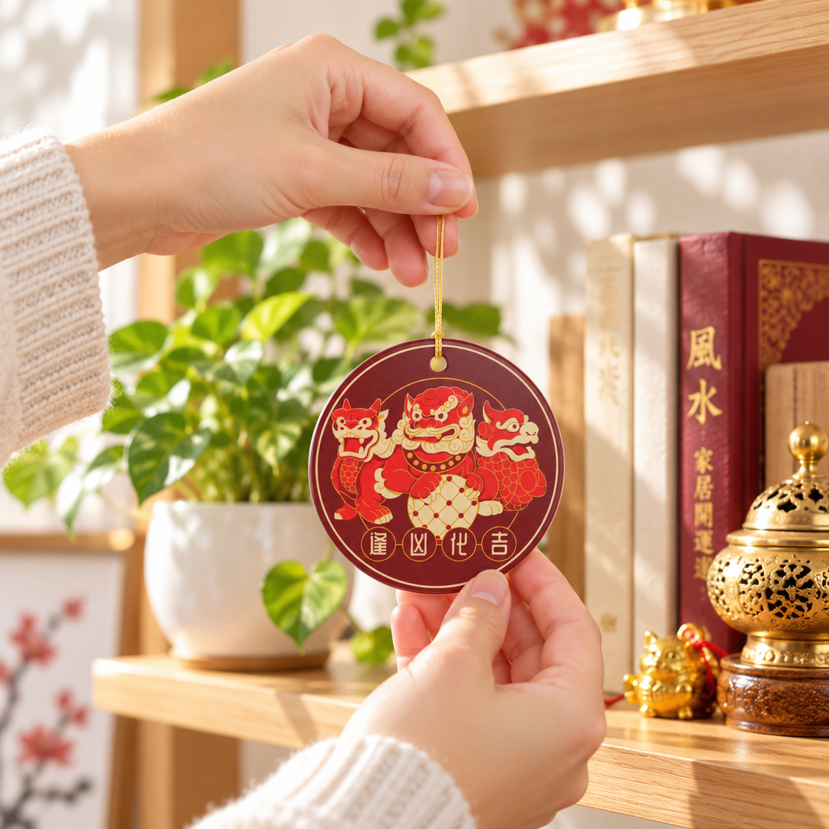 Three Celestial Guardians Feng Shui Ceramic Amulet – Chi Lin, Pi Yao and Fu Dog