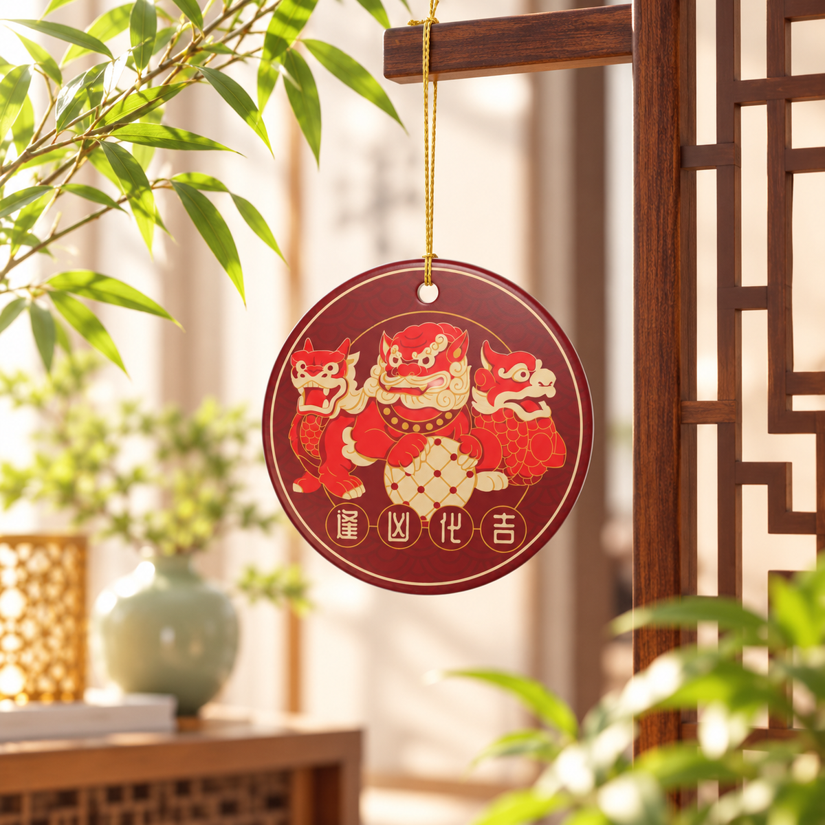 Three Celestial Guardians Feng Shui Ceramic Amulet – Chi Lin, Pi Yao and Fu Dog