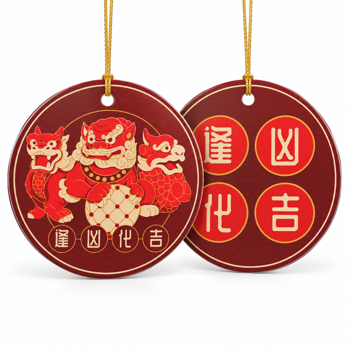 Three Celestial Guardians Feng Shui Ceramic Amulet – Chi Lin, Pi Yao and Fu Dog
