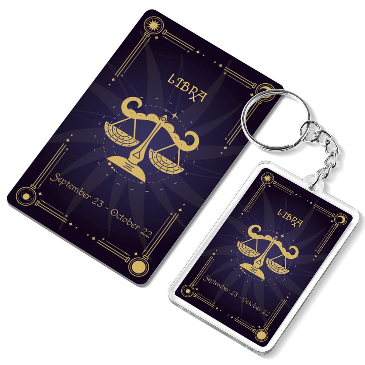 Libra Zodiac Gift Set, Astrology Horoscope Keychain and Card, Unique Libra Birthday Gift for Women and Men, September October Zodiac Sign Constellation Accessory, Made in USA (2-Pack)