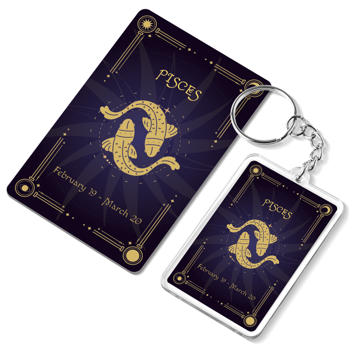 Pisces Zodiac Gift Set, Astrology Horoscope Keychain and Card, Unique Pisces Birthday Gift for Women and Men, February March Zodiac Sign Constellation Accessory, Made in USA (2-Pack)