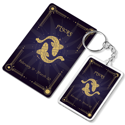 Pisces Zodiac Gift Set, Astrology Horoscope Keychain and Card, Unique Pisces Birthday Gift for Women and Men, February March Zodiac Sign Constellation Accessory, Made in USA (2-Pack)