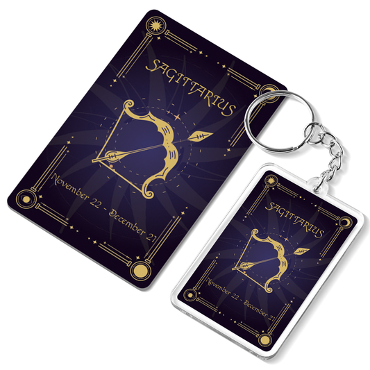 Sagittarius Zodiac Gift Set, Astrology Horoscope Keychain and Card, Unique Sagittarius Birthday Gift for Women and Men, November December Zodiac Sign Constellation Accessory, Made in USA (2-Pack)