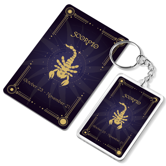 Scorpio Zodiac Gift Set, Astrology Horoscope Keychain and Card, Unique Scorpio Birthday Gift for Women and Men, October November Zodiac Sign Constellation Accessory, Made in USA (2-Pack)