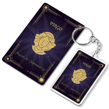 Virgo Zodiac Gift Set, Astrology Horoscope Keychain and Card, Unique Virgo Birthday Gift for Women and Men, August September Zodiac Sign Constellation Accessory, Made in USA (2-Pack)