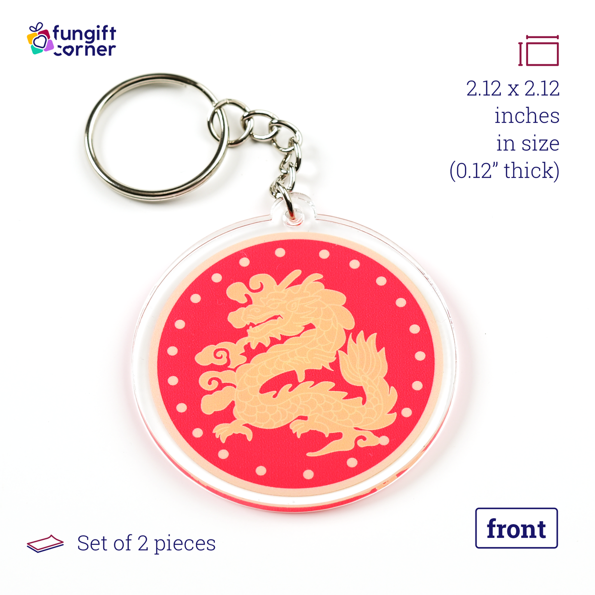 Feng Shui Auspicious Dragon Amulet Keychains, Acrylic (2 Pack)