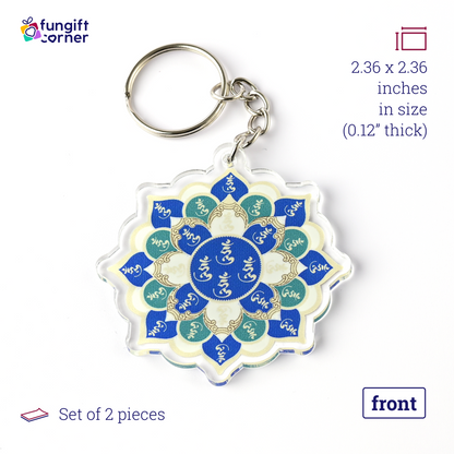 Feng Shui 28 Hums Lotus Mandala Amulet Keychains (2 Pack)