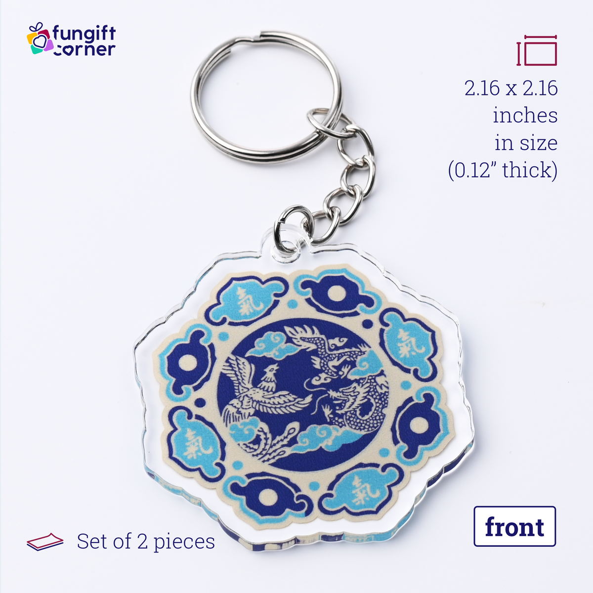 Dragon and Phoenix Life Force Feng Shui Keychains, Acrylic (2 Pack)