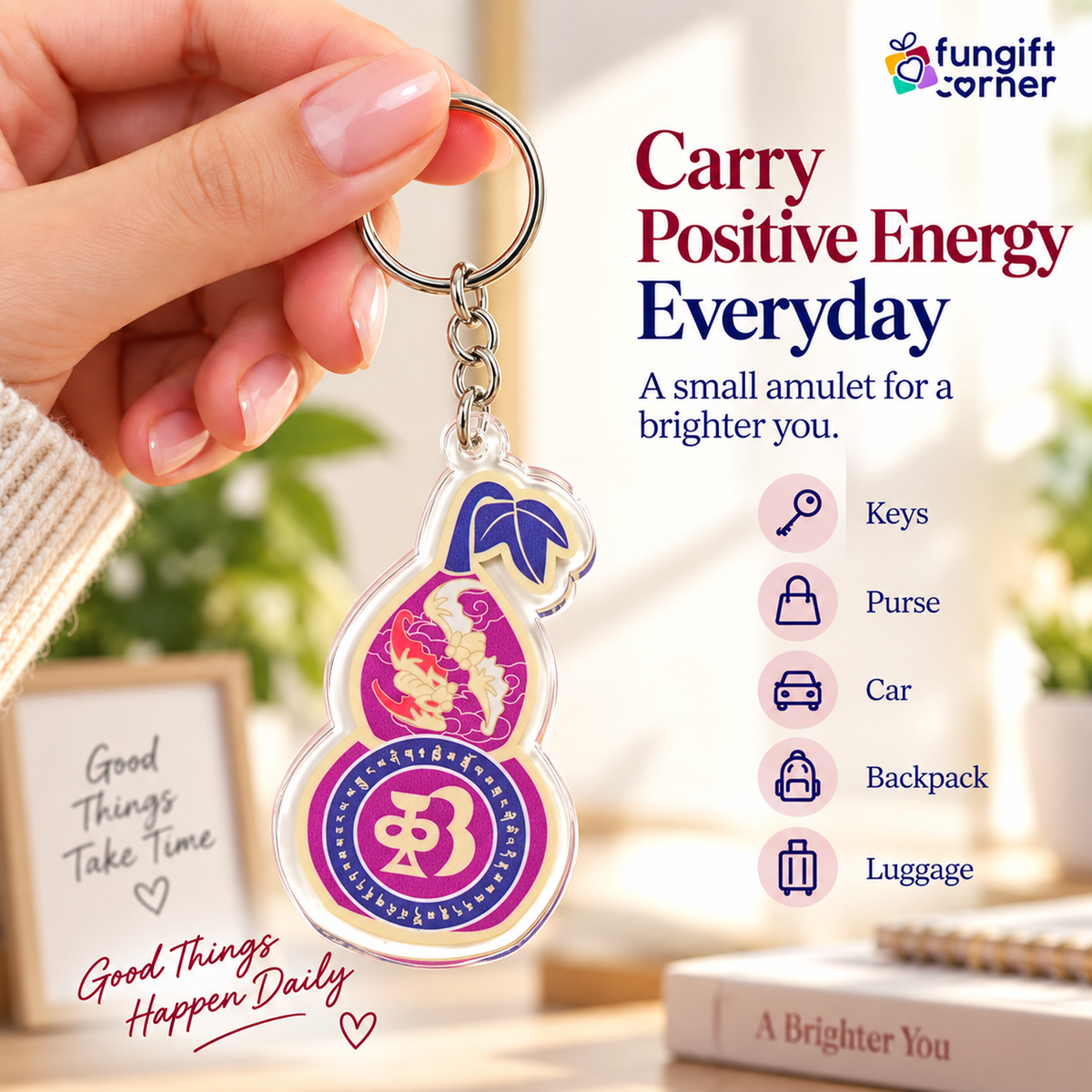 Five Blessings Wu Lou Amulet Feng Shui Keychains (2 Pack)