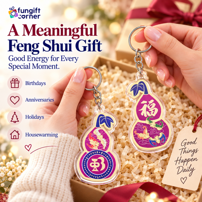 Five Blessings Wu Lou Amulet Feng Shui Keychains (2 Pack)