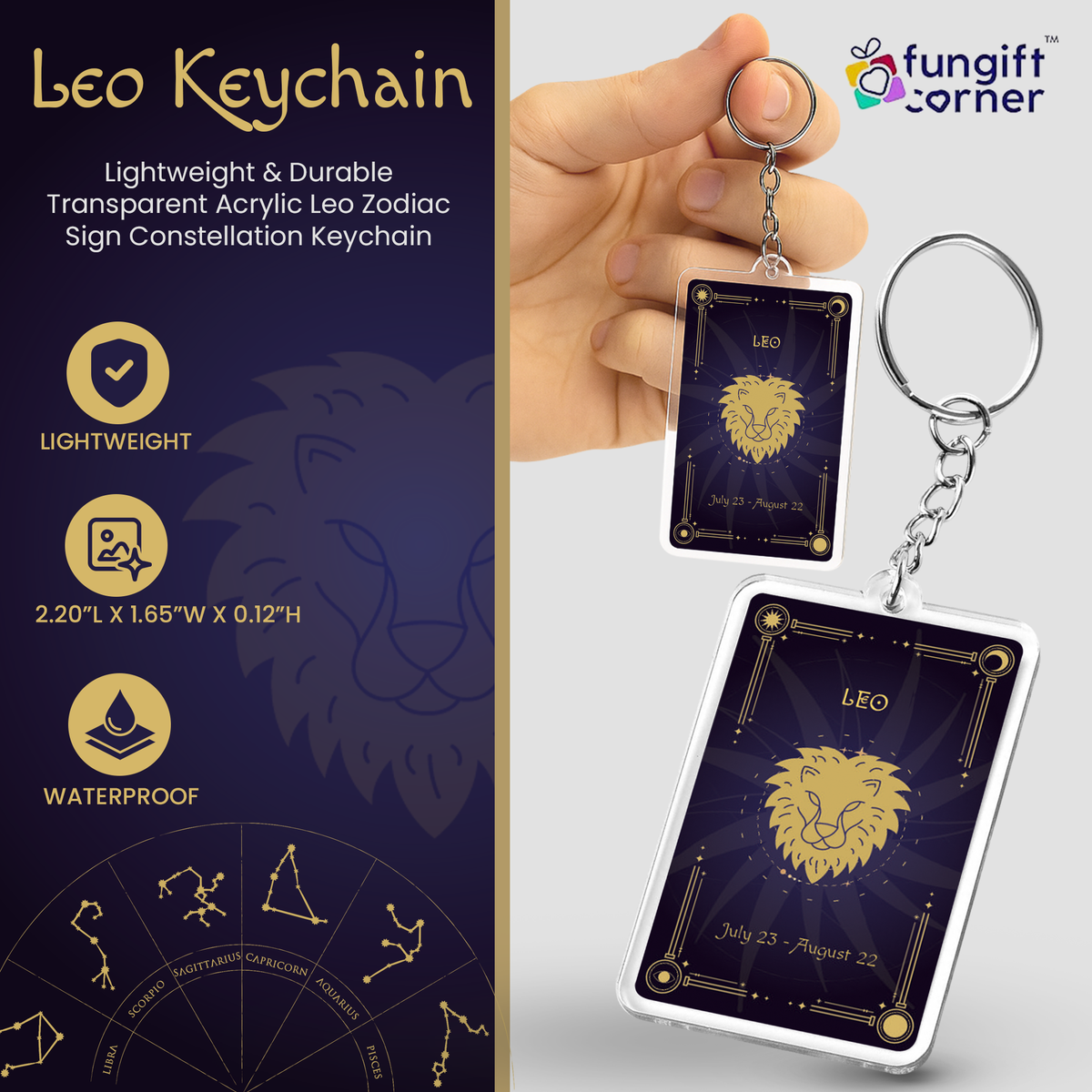 Leo Zodiac Gift Set, Astrology Horoscope Keychain and Card, Unique Leo Birthday Gift for Women and Men, July August Zodiac Sign Constellation Accessory, Made in USA (2-Pack)