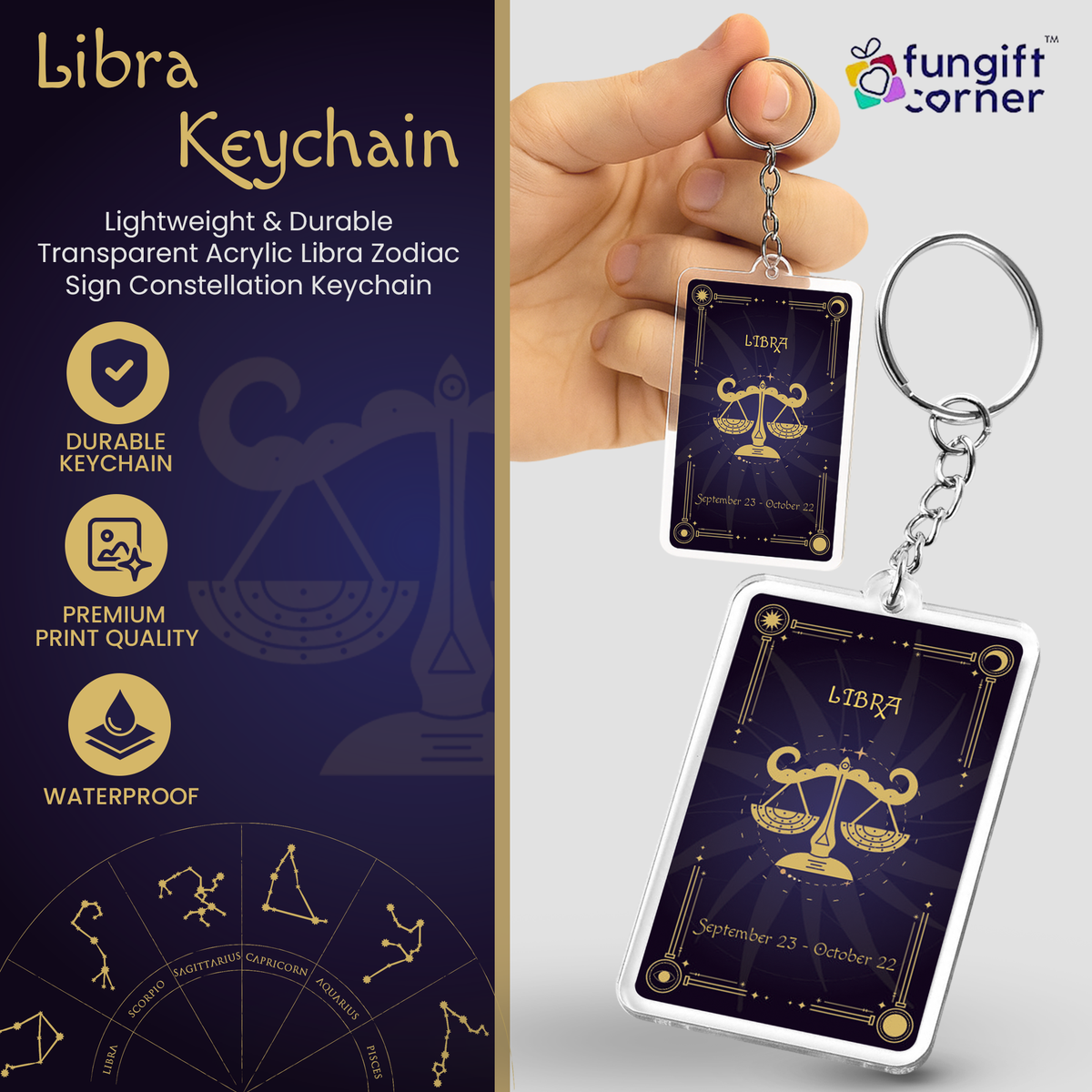 Libra Zodiac Gift Set, Astrology Horoscope Keychain and Card, Unique Libra Birthday Gift for Women and Men, September October Zodiac Sign Constellation Accessory, Made in USA (2-Pack)