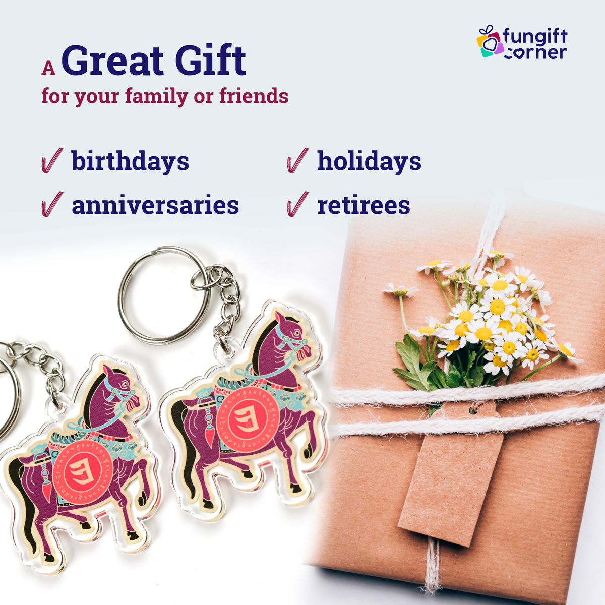 Feng Shui 3 Powers Windhorse Amulet Keychains, Acrylic (2 Pack)