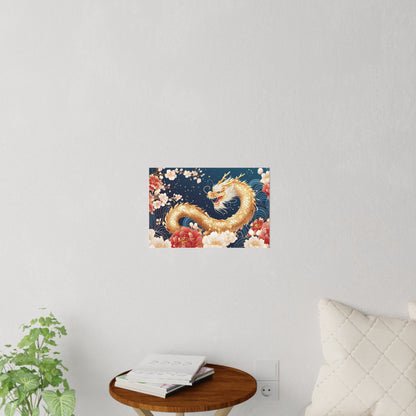 Golden Dragon Feng Shui Wall Decal, Chinese Dragon and Peony Wall Art, Removable Wall Sticker for Home Office Decor