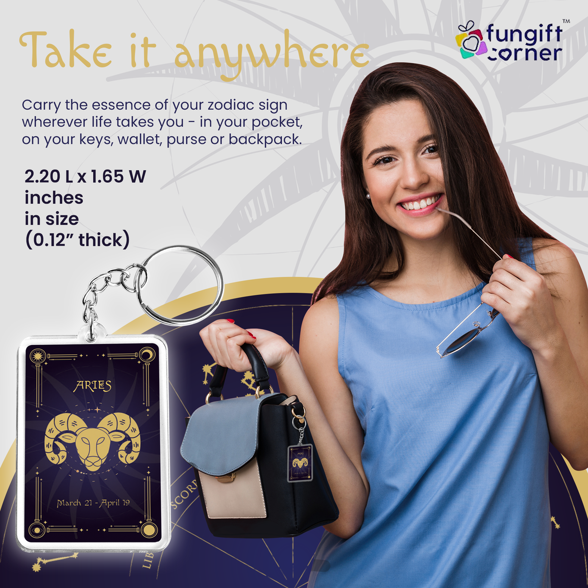 Aries Zodiac Gift Set, Astrology Horoscope Keychain and Card, Unique Aries Birthday Gift for Women and Men, January February Zodiac Sign Constellation Accessory, Made in USA (2-Pack)