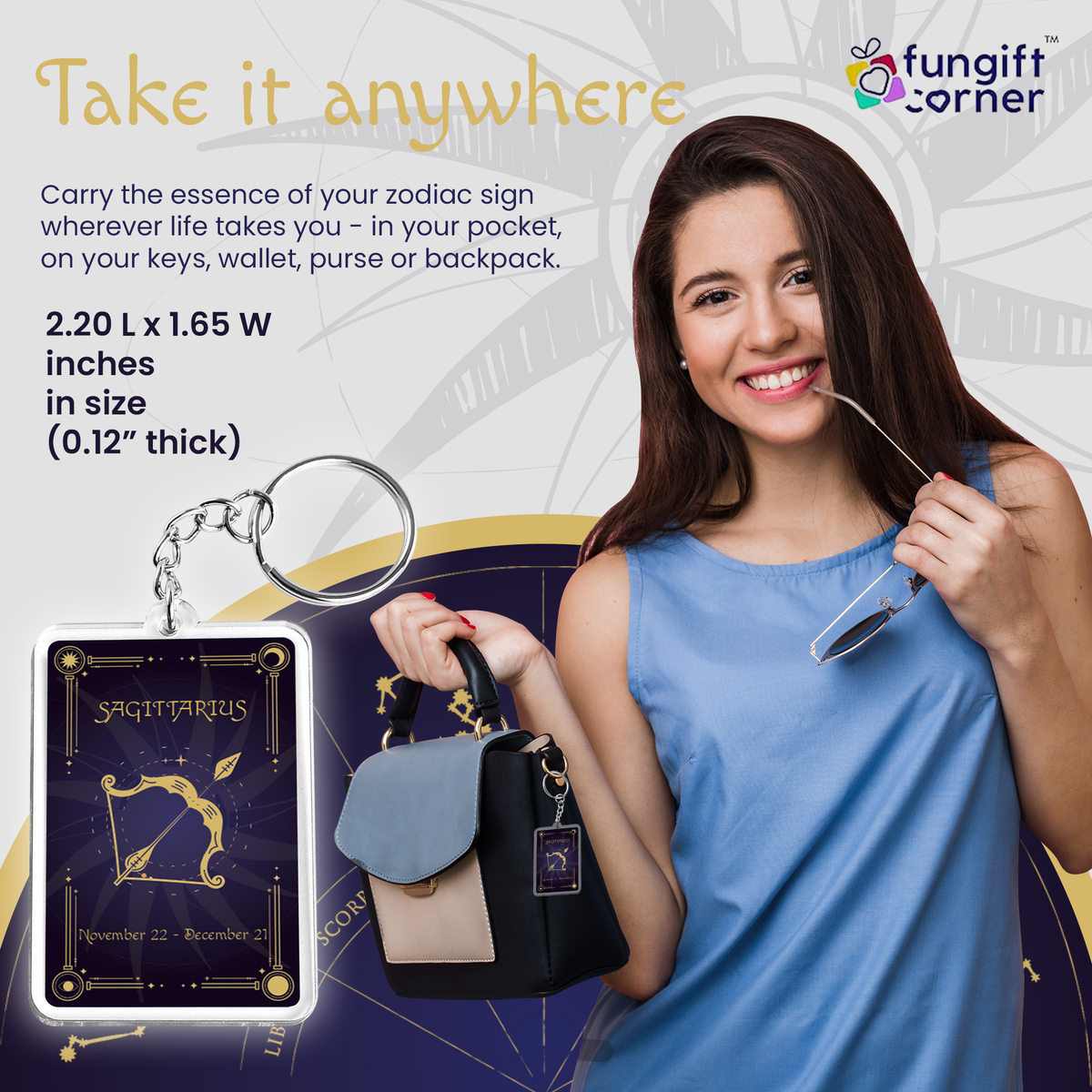 Sagittarius Zodiac Gift Set, Astrology Horoscope Keychain and Card, Unique Sagittarius Birthday Gift for Women and Men, November December Zodiac Sign Constellation Accessory, Made in USA (2-Pack)