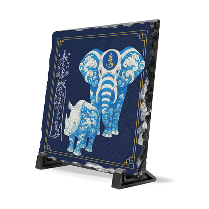 Anti Burglary Feng Shui Slate Plaque, Blue Rhino and  Elephant