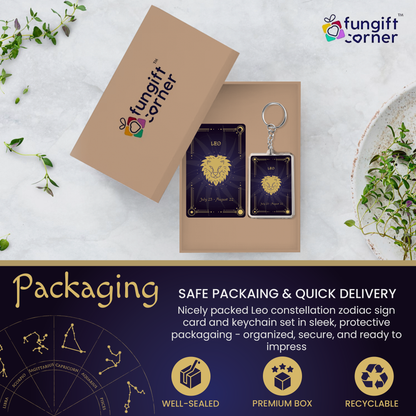 Leo Zodiac Gift Set, Astrology Horoscope Keychain and Card, Unique Leo Birthday Gift for Women and Men, July August Zodiac Sign Constellation Accessory, Made in USA (2-Pack)