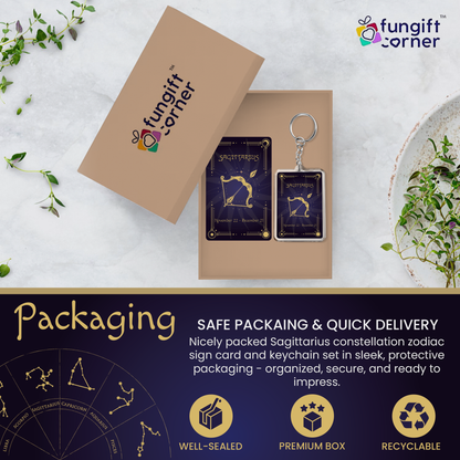 Sagittarius Zodiac Gift Set, Astrology Horoscope Keychain and Card, Unique Sagittarius Birthday Gift for Women and Men, November December Zodiac Sign Constellation Accessory, Made in USA (2-Pack)