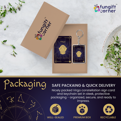 Virgo Zodiac Gift Set, Astrology Horoscope Keychain and Card, Unique Virgo Birthday Gift for Women and Men, August September Zodiac Sign Constellation Accessory, Made in USA (2-Pack)