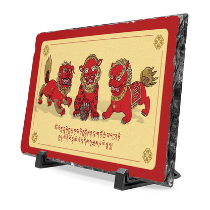 3 Celestial Guardians Feng Shui Slate Plaque, Chi Lin ,Pi Yao and Fu Dog