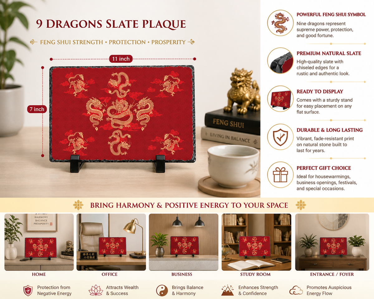 Nine Dragons Feng Shui Slate Plaque