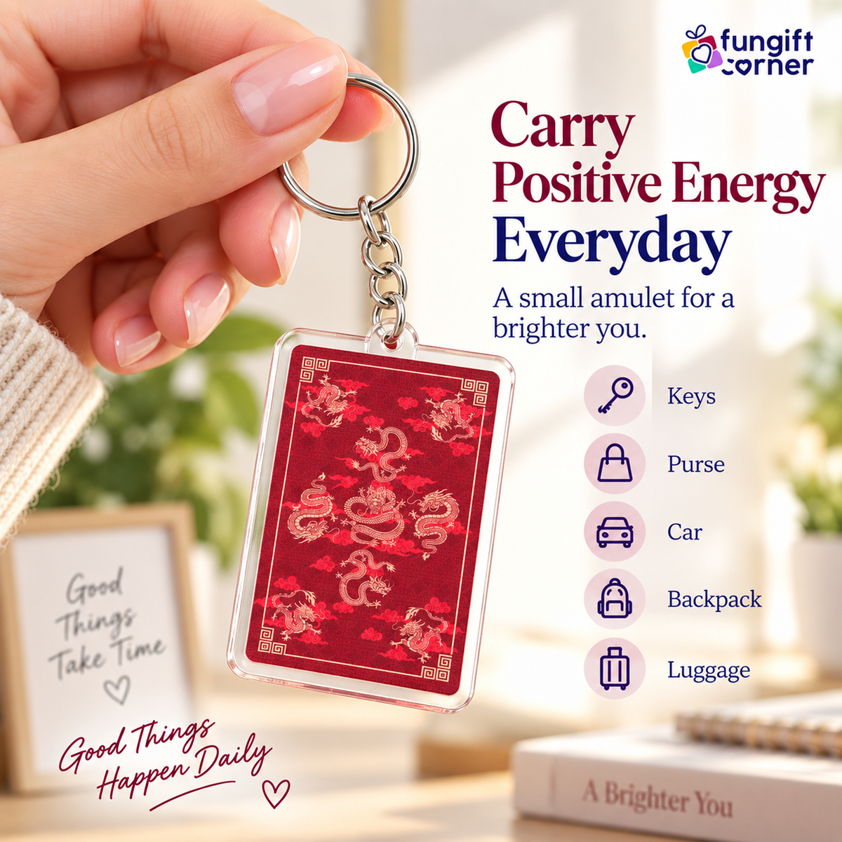 Feng Shui Amulet Keychains Featuring 9 Dragons (2 Pack)