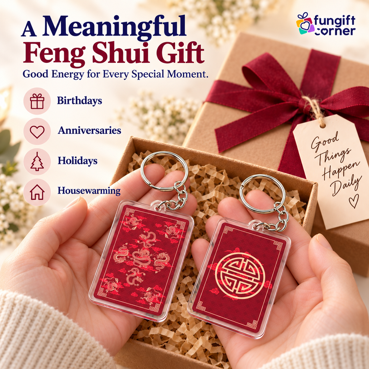 Feng Shui Amulet Keychains Featuring 9 Dragons (2 Pack)