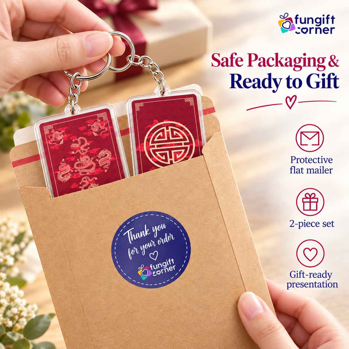 Feng Shui Amulet Keychains Featuring 9 Dragons (2 Pack)