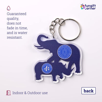 Set of 2 Anti Burglary Amulet Keychains with Blue Elephant and Rhino, Feng Shui Symbol for Protection 2.27"L x 2.15W x 0.16"H, Lightweight and Durable Transparent Acrylic, Split Ring Closure Keychains - Store Feng Shui