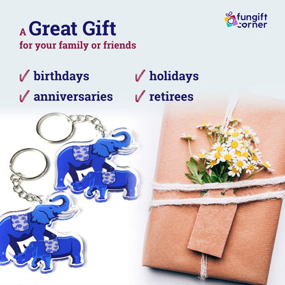 Juego de 2 llaveros de amuleto antirrobo con elefante azul y rinoceronte, símbolo de Feng Shui para protección 2.27" L x 2.15 W x 0.16" H, acrílico transparente ligero y duradero, llaveros con cierre de anillo dividido