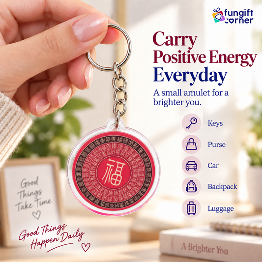 Big Auspicious 100 Fu Feng Shui Keychains, Acrylic (2 Pack)