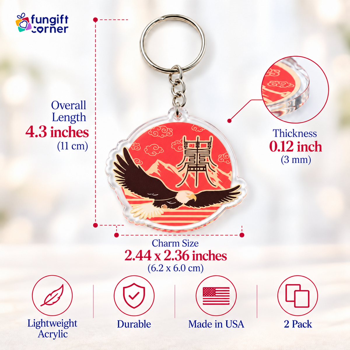 Feng Shui Eagle Scholastic Amulet Keychains (2 Pack)
