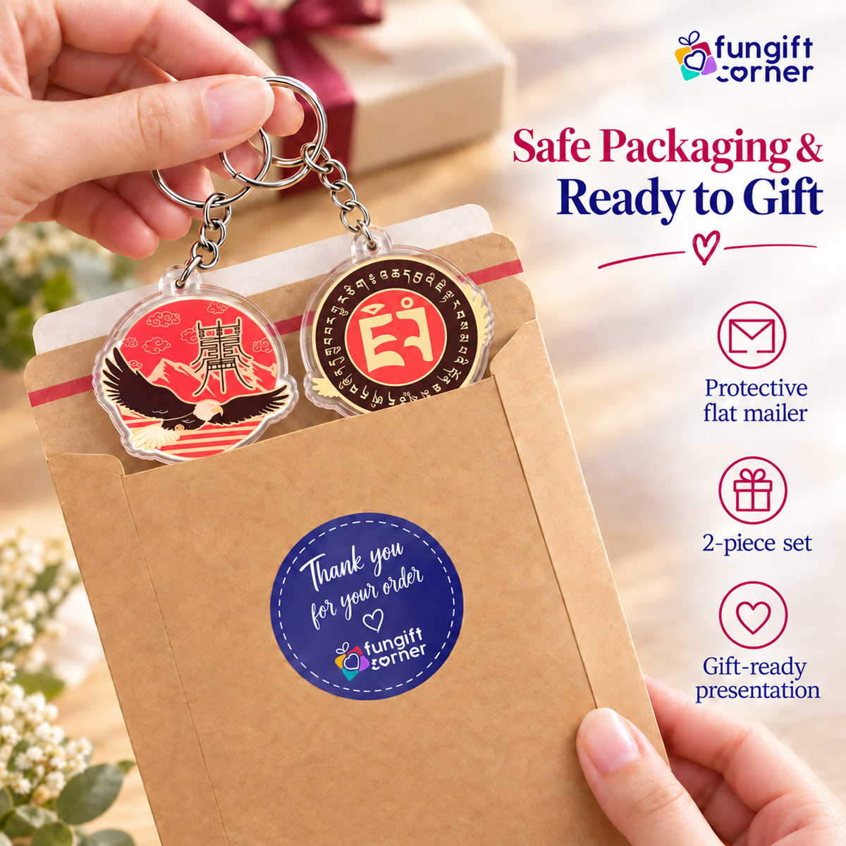 Feng Shui Eagle Scholastic Amulet Keychains (2 Pack)