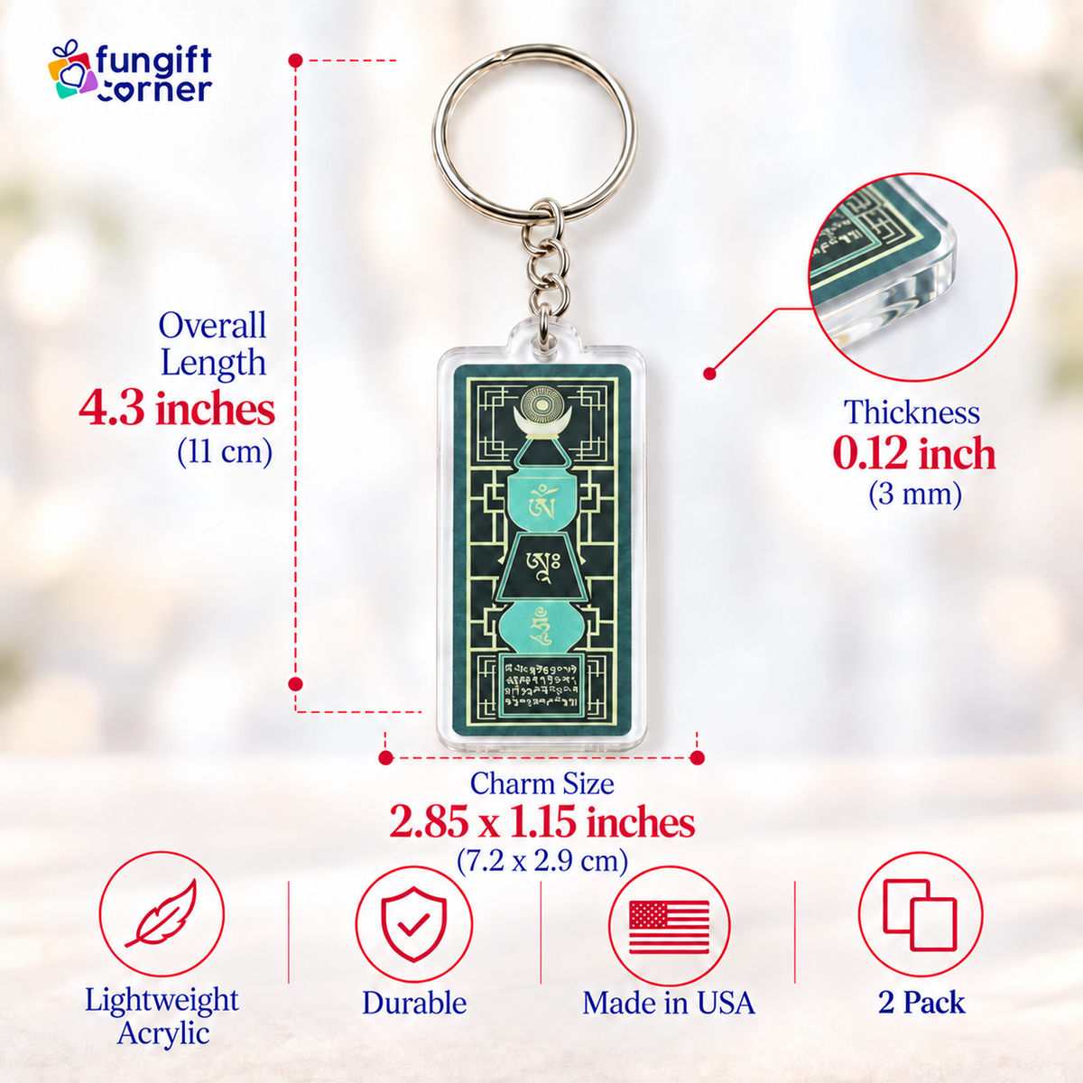 Emerald Pagoda Amulet Feng Shui Keychain (2 Pack)