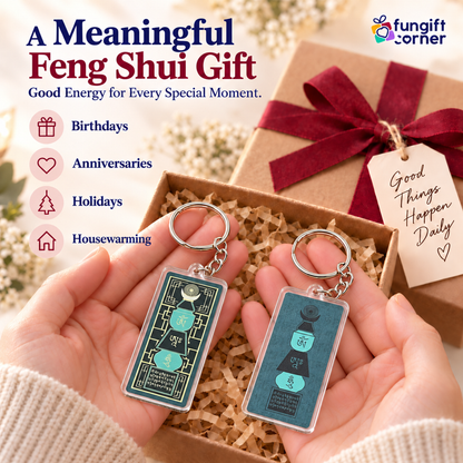 Emerald Pagoda Amulet Feng Shui Keychain (2 Pack)