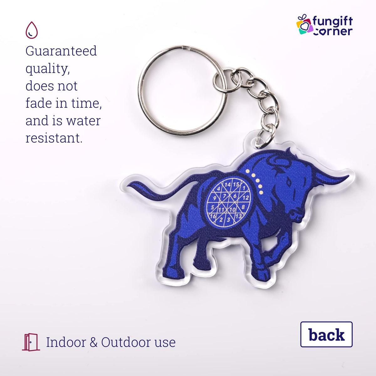 Set of 2 Big Money Bull Amulet Feng Shui Keychains, Feng Shui Symbol for Wealth and Prosperity Luck, 2.56"L x 1.77W x 0.16"H, Lightweight and Durable Transparent Acrylic, Split Ring Closure Keychains - Store Feng Shui