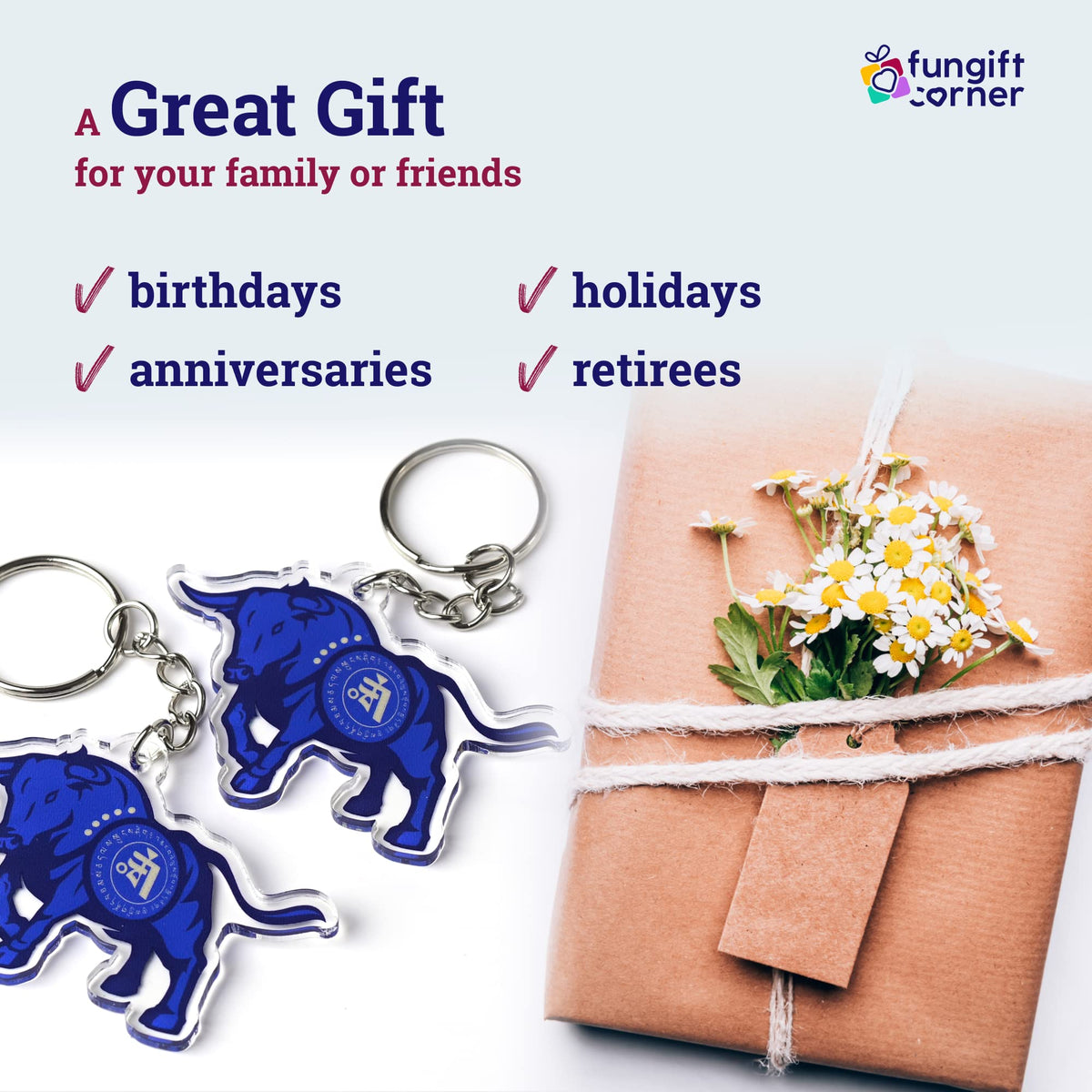 Big Money Bull Amulet Feng Shui Keychains (2 Pack)