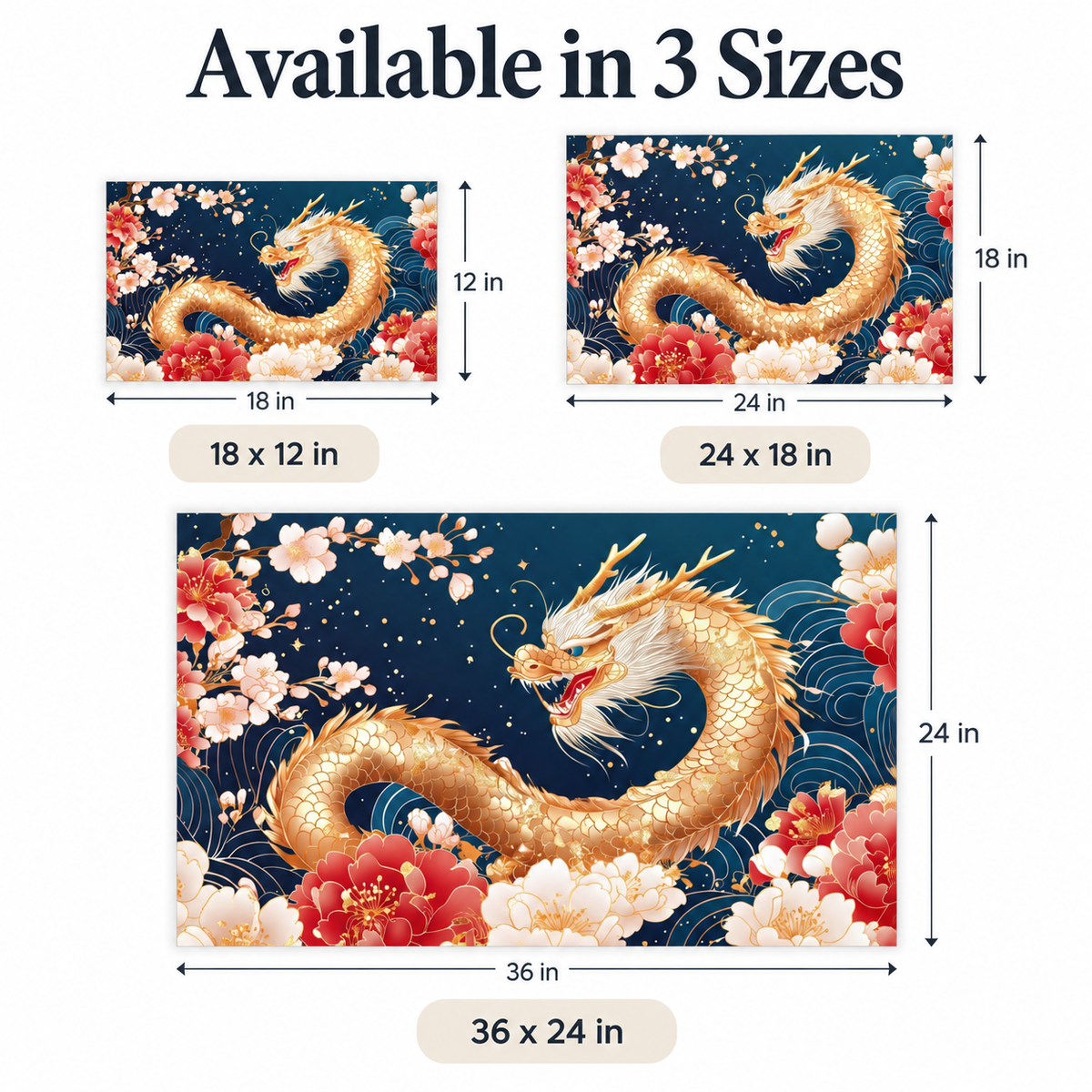 Golden Dragon Feng Shui Wall Decal, Chinese Dragon and Peony Wall Art, Removable Wall Sticker for Home Office Decor
